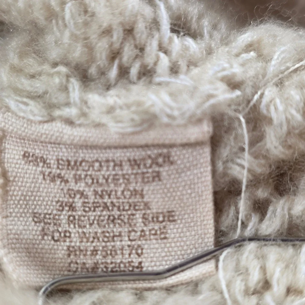 Free People Cream Pointelle Knit Wool Blend Cardigan Oversized Collar Small